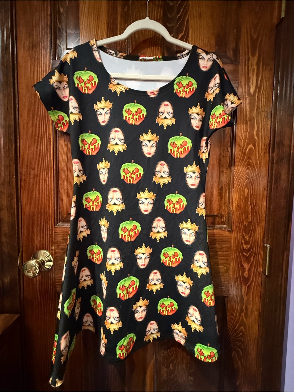Disney Villain  Black Mini Dress with Green Dripping Apple & Queen Face Print